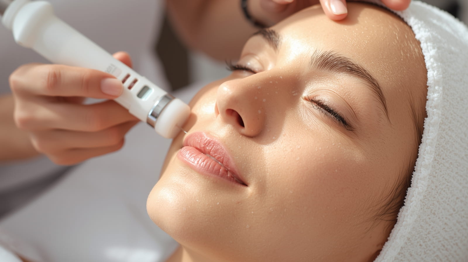 Woman receiving PRP facial (Vampire Facial) microneedling treatment at Valley Medical Weight Loss, Phoenix aesthetic clinic