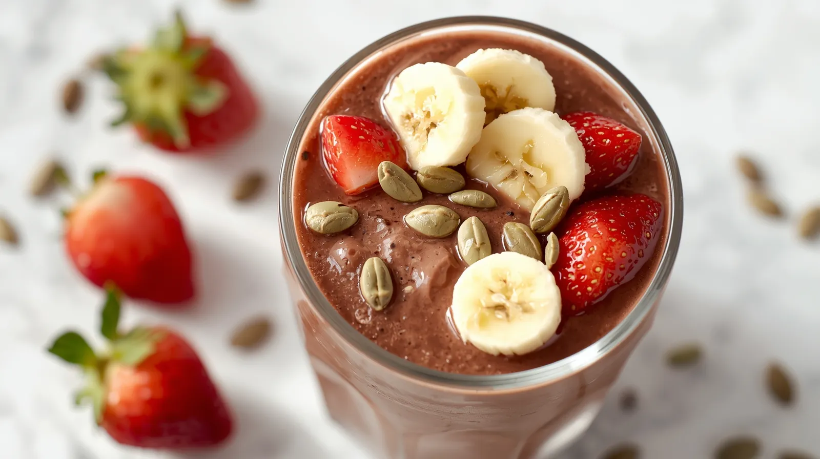 Magnesium-rich chocolate smoothie with strawberries and pumpkin seeds from Valley Medical Weight Loss