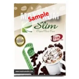 Maximum-Slim-Original-Classic-Cocoa-Sample-600x600 - Valley Medical Weight Loss & Med Spa Packaging for a Slim product with a green logo, a measuring tape, and a cup of chocolate cereal; a red 'Sample' stamp across the image.