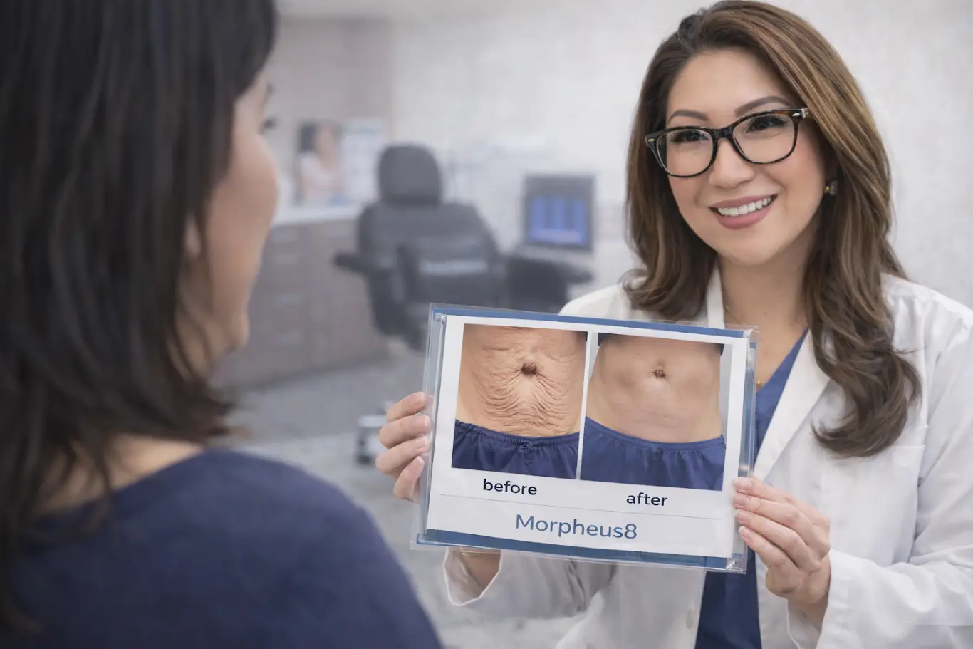 Clinician preparing RF microneedling treatment in a medical aesthetics clinic